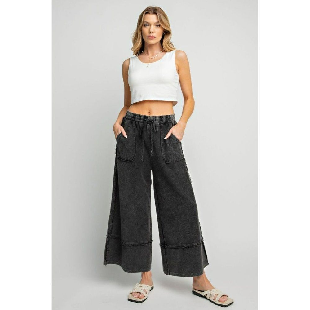 Easel Let's Chill Comfy Wide Leg Pants in Black EB40797 - Picture 2 of 5